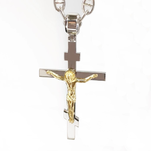 Нательный крест из позолоченного серебра с распятием (Вес 9 гр.)