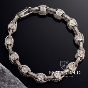 Мужской православный браслет из платины с ликами святых (Вес 96 гр.)