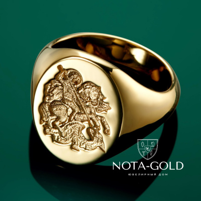 Золотая печатка св Георгий с овальной площадкой (Вес 14 гр.)