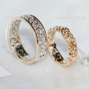 Ажурные обручальные кольца из золота и серебра на заказ в Москве