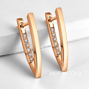 Минималистичные треугольные серьги из красного золота c цитрином (Вес: 4 гр.)