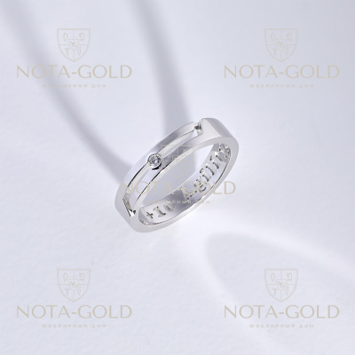 Кольцо из белого золота с бриллиантом и личной гравировкой (Вес 4 гр.)