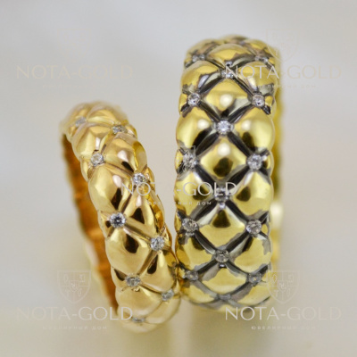 Обручальные кольца в стёганном стиле с бриллиантами (Вес пары: 18 гр.)