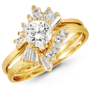 Помолвочное двойное кольцо из желтого золота с девятью бриллиантами 0,9 карат (Вес: 6 гр.)