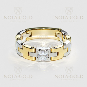 Золотое кольцо из браслетных звеньев с бриллиантом (Вес 8,2 гр.)