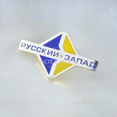 Значок из жёлтого золота с бриллиантом и цветной эмалью для компании