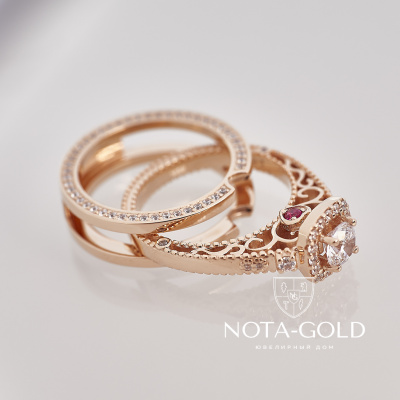 Эксклюзивное женское кольцо-трансформер из красного золота с камнями (Вес: 7,5 гр.)