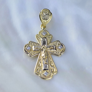 Православный нательный крест из жёлтого золота с бриллиантами (Вес 18 гр.)