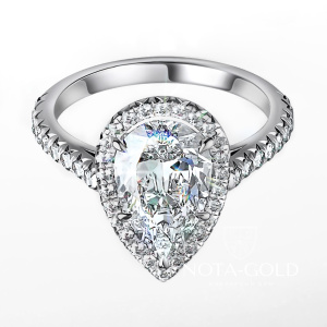 Женское кольцо из белого золота с лабораторным бриллиантом Груша (Вес 2,9 гр.)