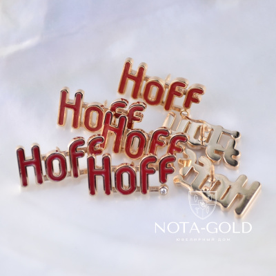 Нагрудные значки из красного золота с эмалью, бриллиантами и логотипом гипермаркета мебели Hoff (Вес: 3,5 гр.)