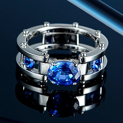 Мужское составное кольцо из белого золота с тремя сапфирами (Вес 10,4 гр.)