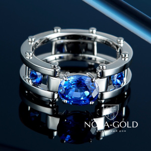 Мужское составное кольцо из белого золота с тремя сапфирами (Вес 10,4 гр.)