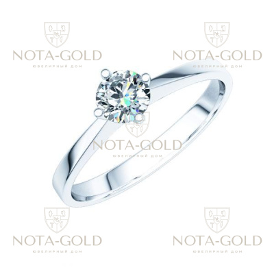 Женское кольцо из  белого золота с одним бриллиантом 0,5 карат на прямоугольной шинке (Вес: 3 гр.)