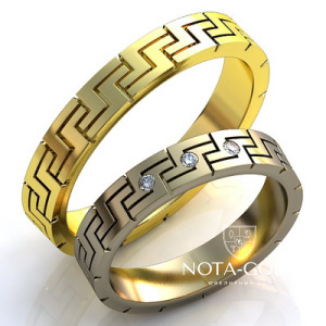 Обручальные кольца с орнаментом и бриллиантами на заказ (Вес пары: 8 гр.)