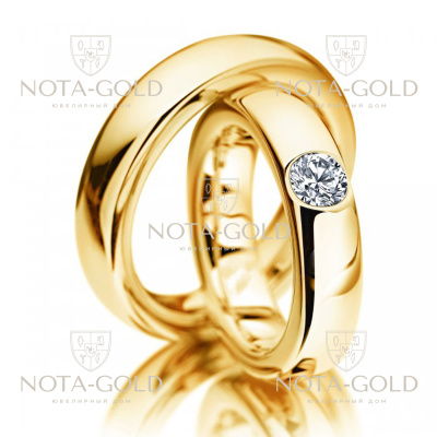Гладкие обручальные кольца с бриллиантом на заказ i974 (Вес пары: 10 гр.)