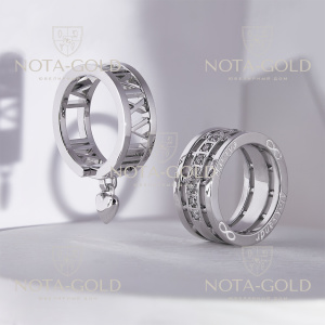 Обручальные кольца из белого золота с бриллиантами, подвеской сердечко, римскими цифрами и гравировкой (Вес 10,1 гр.)