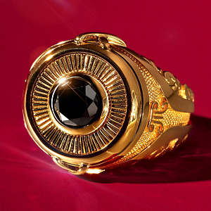 Золотая печатка с крупным черным бриллиантом (Вес 26,6 гр.)