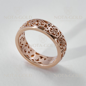 Полновесное кольцо с ажурным узором из красного золота (Вес: 5,2 гр.)