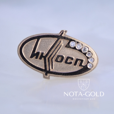 Значок на юбилей 50 лет из красного золота с бриллиантами для сотрудника Научно-исследовательского института космического приборостроения