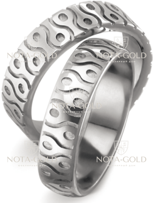 Обручальные кольца из белого золота на заказ с узором i667 (Вес пары: 12 гр.)