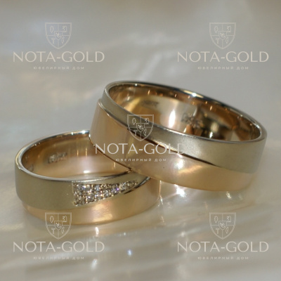 Обручальные кольца с бриллиантами треугольной закрепкой на заказ (Вес пары: 16 гр.)