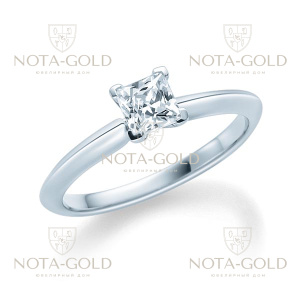 Классическое кольцо из белого золота с бриллиантом принцесса 0,5 карат (Вес: 2,5 гр.)