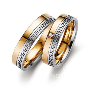 Комбинированные обручальные кольца c греческим орнаментом на заказ (Вес пары: 12 гр.)