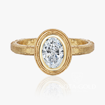 Золотое кольцо в античной эстетике с искусственным бриллиантом Овал (Вес 2,9 гр.)