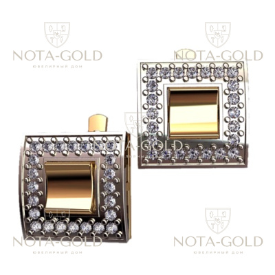 Женские серьги 40437 квадраты из желтого золота с бриллиантами (Вес 6,5 гр.)