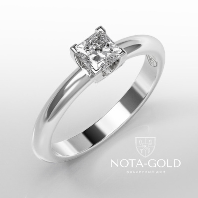 Помолвочное кольцо из белого золота с бриллиантом огранки Принцесса  (Вес 3 гр.)