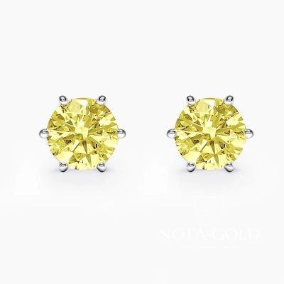 Серьги пусеты-гвоздики с желтыми бриллиантами 0,5 ct 5 мм (Вес 1,5 гр.)