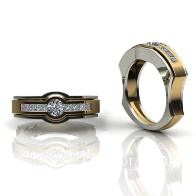 Кольцо печатка из белого и красного золота с крупными бриллиантами (Вес: 12 гр.)