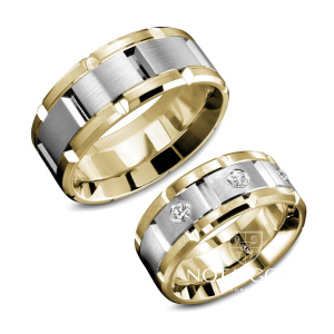 Широкие обручальные кольца браслетного типа из белого и желтого золота с крупными бриллиантами (Вес пары: 23 гр.)
