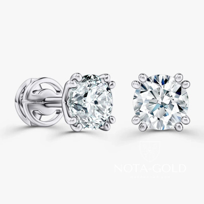 Серьги пусеты из белого золота с искусственными бриллиантами на восьми крапанах (Вес 1,2 гр.)