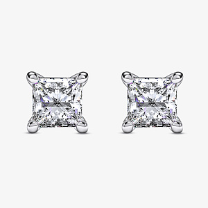 Женские серьги пусеты из белого золота с бриллиантами огранки Принцесса (Вес 1,8 гр.)