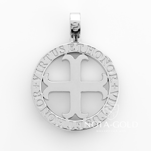 Объемная подвеска с крестом и гравировкой Virtus et honor из серебра (Вес 21,8 гр.)