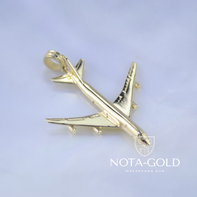 Кулон-подвеска пассажирский самолёт жёлтое золото (Вес: 3 гр.)