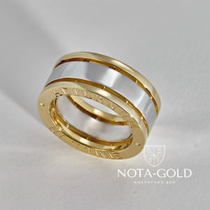 Составное кольцо из двух видов золота с гравировкой (Вес 15,5 гр.)