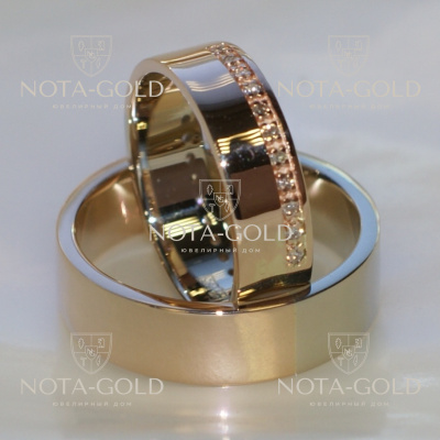 Обручальные кольца с бриллиантами комбинированные на заказ (Вес пары: 13 гр.)