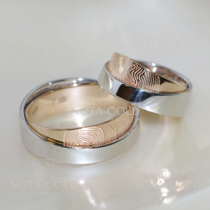 Эксклюзивные обручальные кольца  с отпечатком пальца на заказ (Вес пары: 16 гр.)