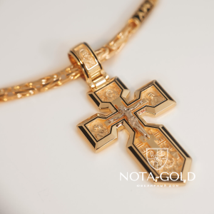 Малый клиновидный православный крест из позолоченного серебра с эмалью (Вес: 9 гр.)