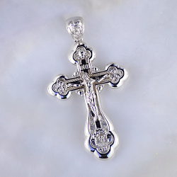 Эксклюзивный крест из белого золота Распятие Иисуса Христа и лик Божья Матерь (Вес 15 гр.)