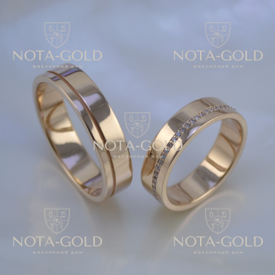 Обручальные кольца из красного золота с дорожкой из бриллиантов (Вес пары: 17 гр.)