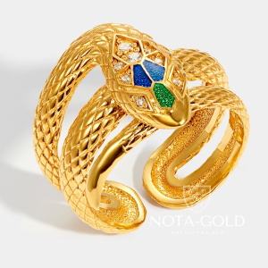 Кольцо Змея из желтого золота с бриллиантами и эмалью (Вес 8,5 гр.)