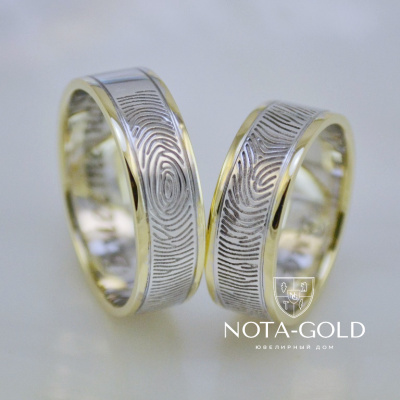 Обручальные кольца из белого золота с отпечатками пальцев i1937 (Вес пары: 12 гр.)