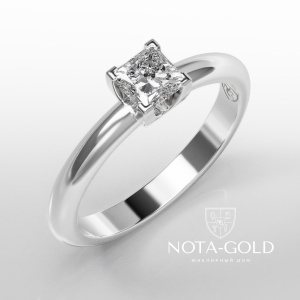 Помолвочное кольцо из белого золота с бриллиантом огранки Принцесса  (Вес 3 гр.)