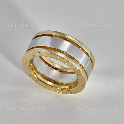 Составное кольцо из двух видов золота с гравировкой (Вес 15,5 гр.)