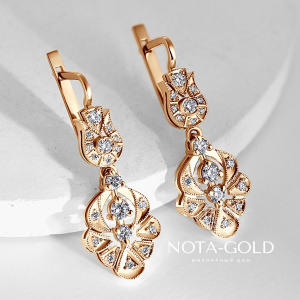 Серьги в виде цветочков из жёлтого золота с бриллиантами (Вес: 8 гр.)