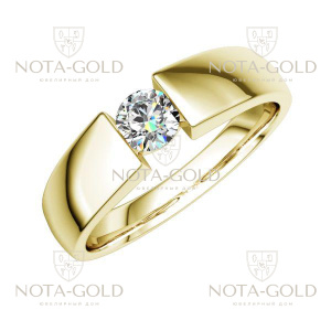 Помолвочное кольцо из жёлтого золота с одним бриллиантом 0,25 карат на широкой шинке (Вес: 4 гр.)