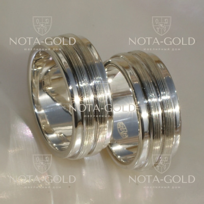 Широкие обручальные кольца с фактурной поверхностью на заказ (Вес пары: 19 гр.)